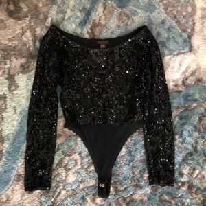 Donna Karan Hand Beaded Sequin Knit Bodysuit